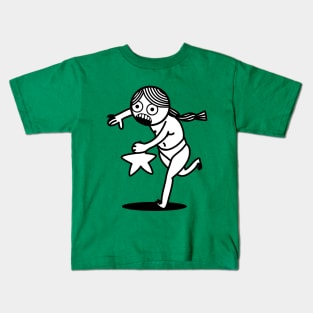 Scare little Girl running with starfish Kids T-Shirt